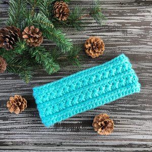 Turquoise Crochet Star Headband Chunky Earwarmer